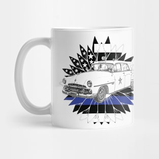 Vintage Police Car with Thin Blue Line Flag Mug